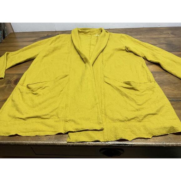 EILEEN FISHER Mustard Yellow Boiled Wool Jersey Shawl Collar Jacket Size Large - Picture 2 of 9
